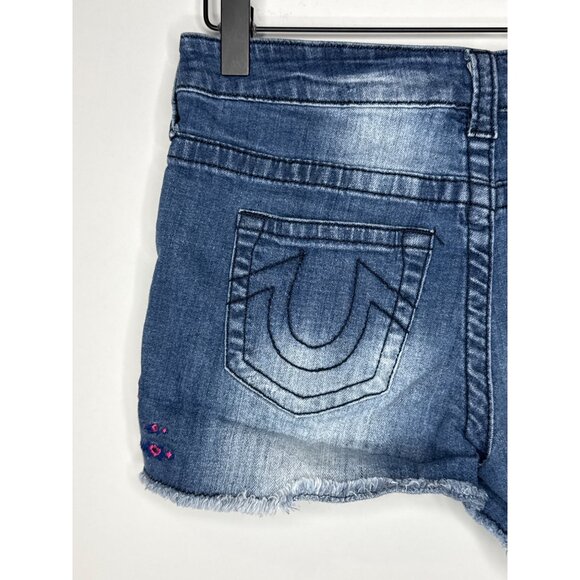 True Religion Girls Sz 14 Joey Shorts Denim Distressed Embroidered Jean Kids - Picture 12 of 16